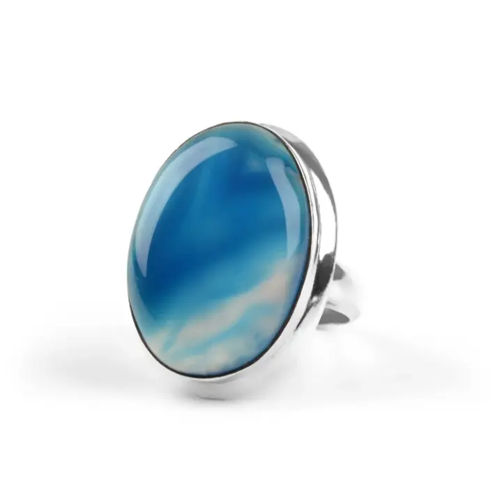 Blue Banded Agate Gemstone Ring