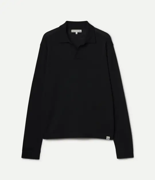 Refined Knitted Merino Wool Long Sleeve Polo Shirt