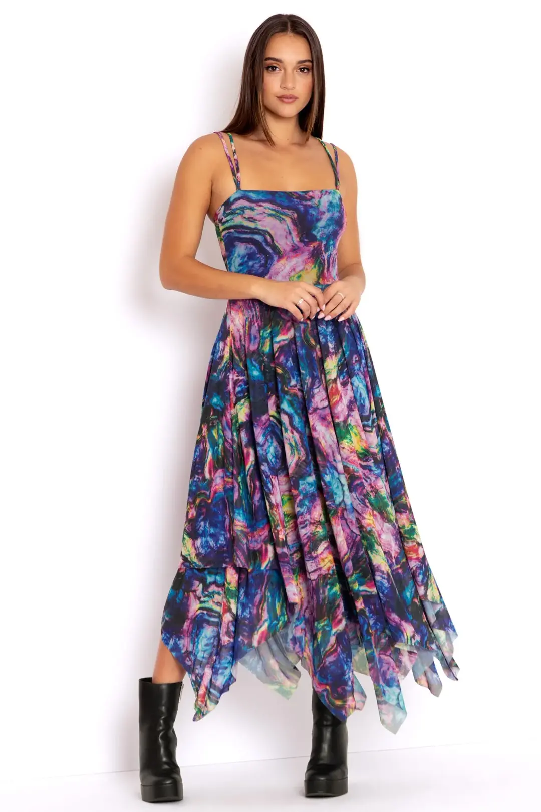Oyster Shell Layered Handkerchief Dress