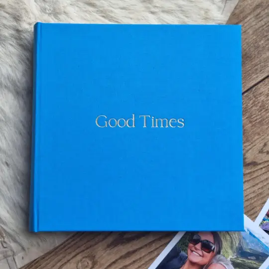 Sky Blue 'Good Times' Photo Album – Hand-Bound with Gold Foil