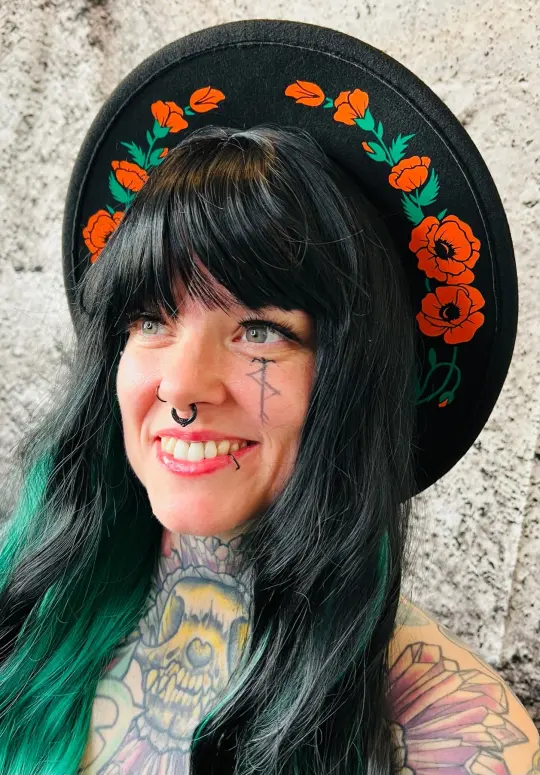 Poppies Vegan Felt Wide Brim Hat