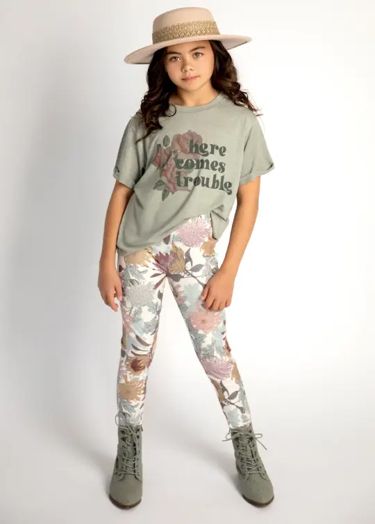 Here Comes Trouble Tee in Olive Ash