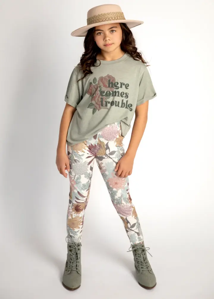 Here Comes Trouble Tee in Olive Ash