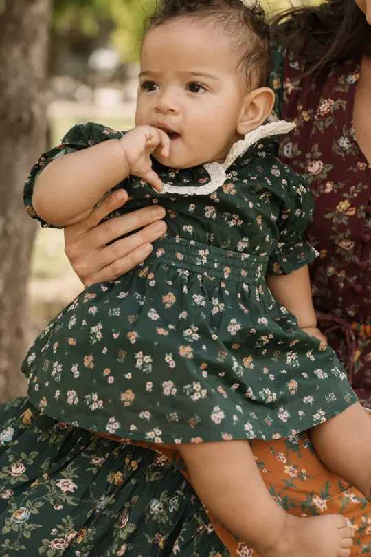 Baby Hannah 3/4 Sleeves Dress Set in Evergreen Lovelorn Ditsy