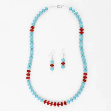 Coral Stripes Turquoise Earrings and Necklace Set