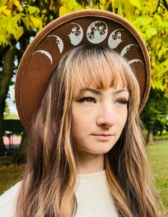 Caramel Moon Phase Vegan Felt Wide Brim Hat