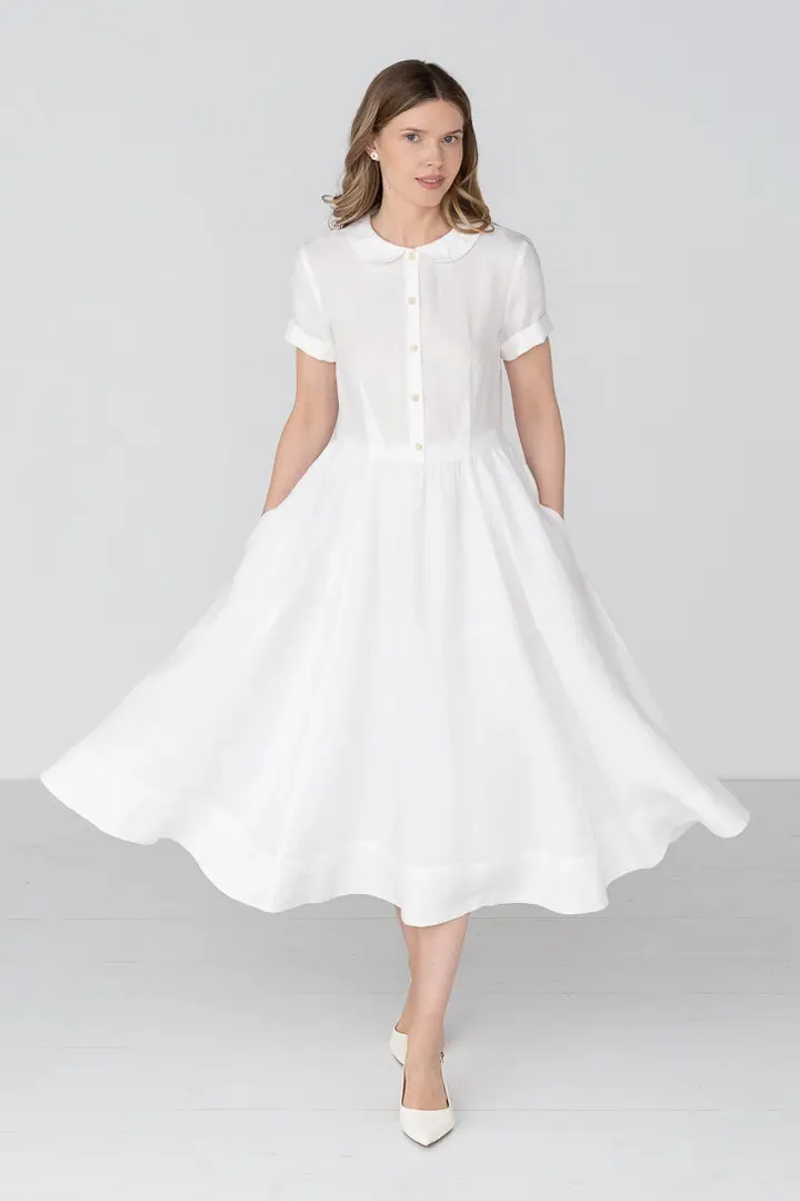 Classic – Short Sleeve Peter Pan Collar Linen Dress