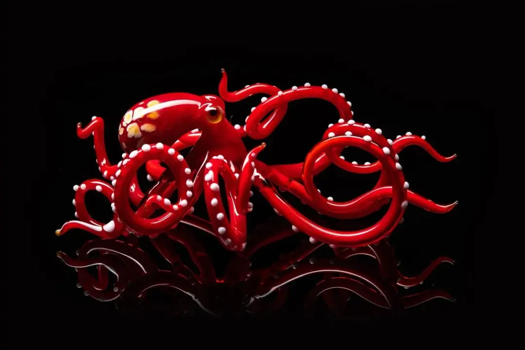 Red Blown Glass Octopus Ocean Octopus Sculpture Cephalopod Blown Glass