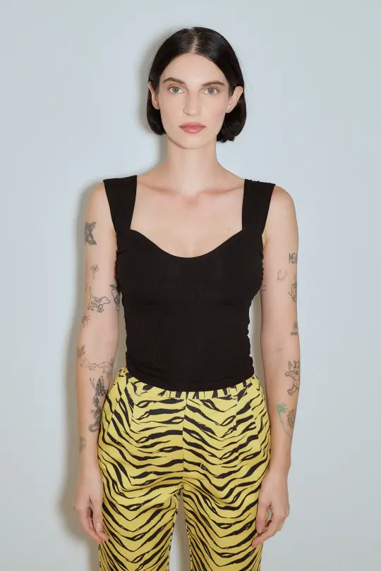 Sweetheart Tencel Rib Tank Top Black Rib