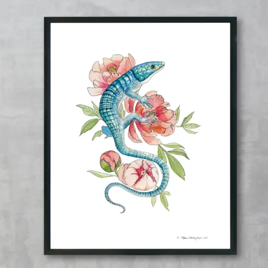 Lizard on Peonies Fine Art Print