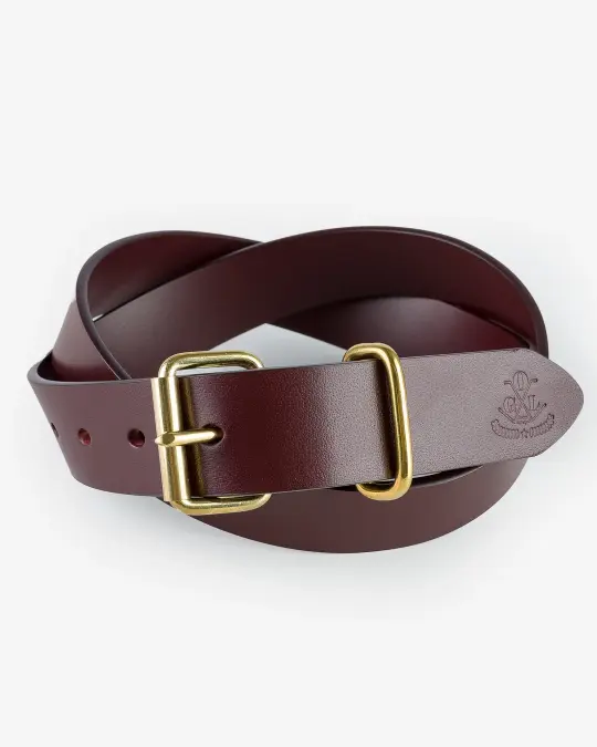 OGL Single Prong Brass Roller Buckle Leather Belt - Full Dyed Brown