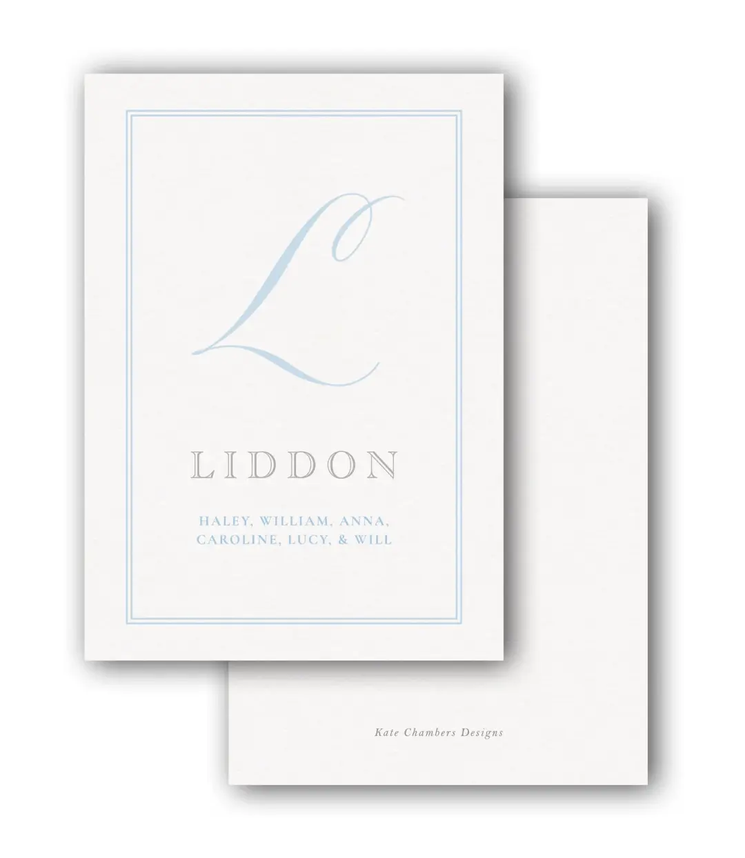 Pale Blue Script Monogram with Border Family Enclosure Card