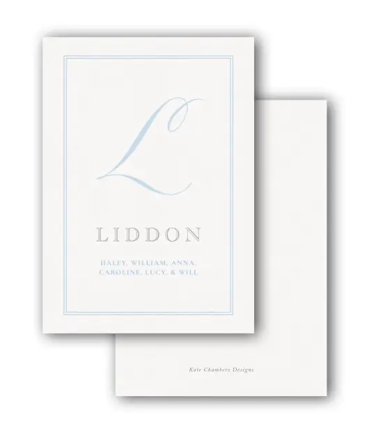 Pale Blue Script Monogram with Border Family Enclosure Card
