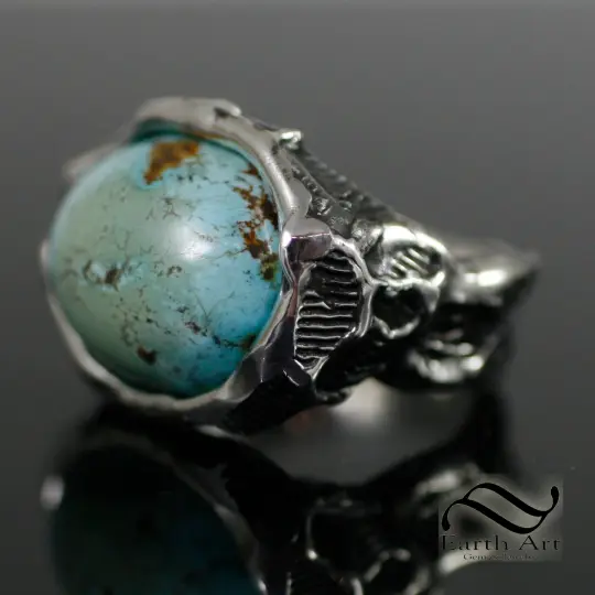 Nugget Style Turquoise Signet Ring - Sterling Silver