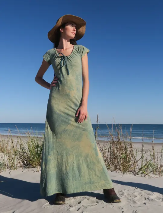 Drawstring Collar Simplicity Long Dress