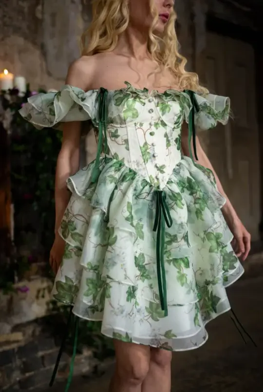 Chiffon Ruffled Flowy Corset Homecoming Dress , Vibrant Green Mini Party Dress RS1799