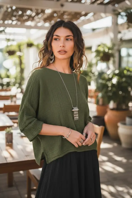 Alisa Boho Top Olive