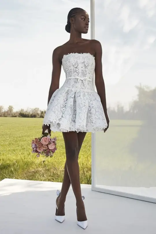 White lace pure tube top waist slim short skirt homecoming dress R3666