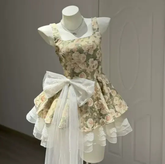 Elegant Bud Green Floral Homecoming Dress A-Line Square Bow-knot Corset Mini Prom Dress RS737