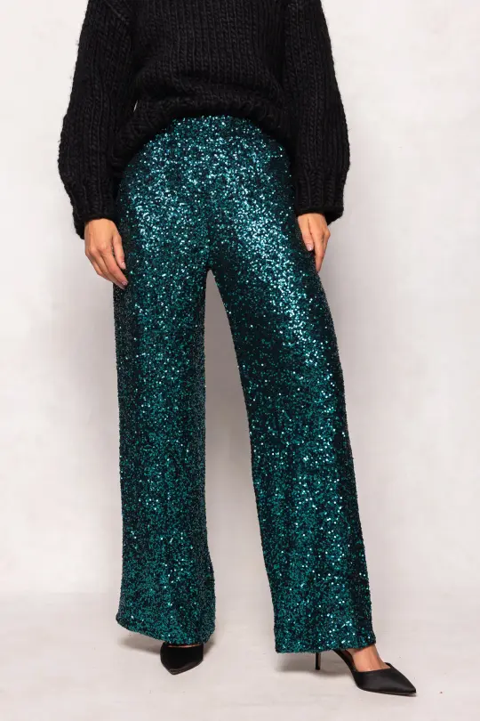 Gloria Pants in Emerald Sequin