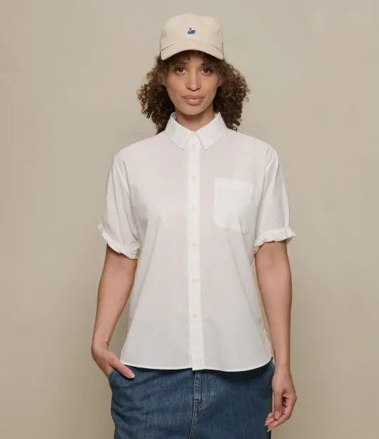 Lightweight Cotton Poplin Women's Shirt with Rolled-Up Sleeves