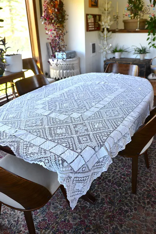 Medium Vintage Mondano Filet Lace Tablecloth #2