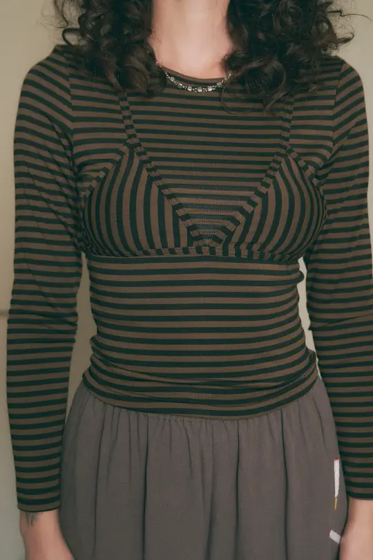 Long Sleeve Bikini Bod Brown Stripe