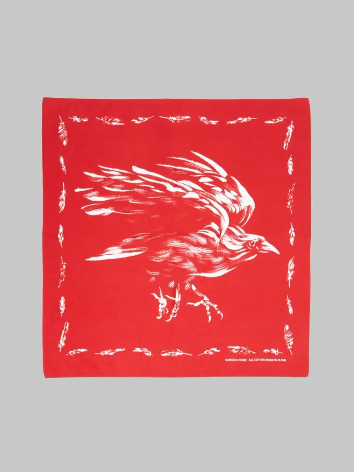 Samurai Jeans SJ-02 "Yatagarasu Crow" Pattern Cotton Bandana Red