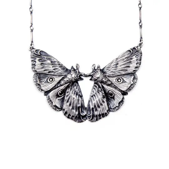 Planchette Moth Twins Necklace with black czs