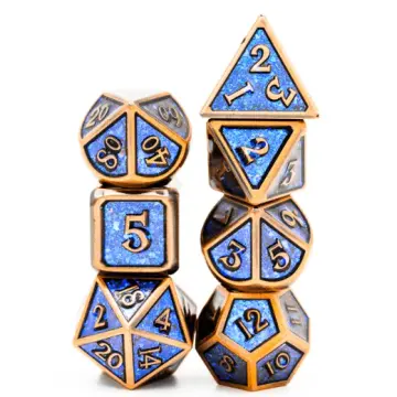 Copper Plated Metal Dice Set – Shifting Blue Glitter with Warm Copper Finish