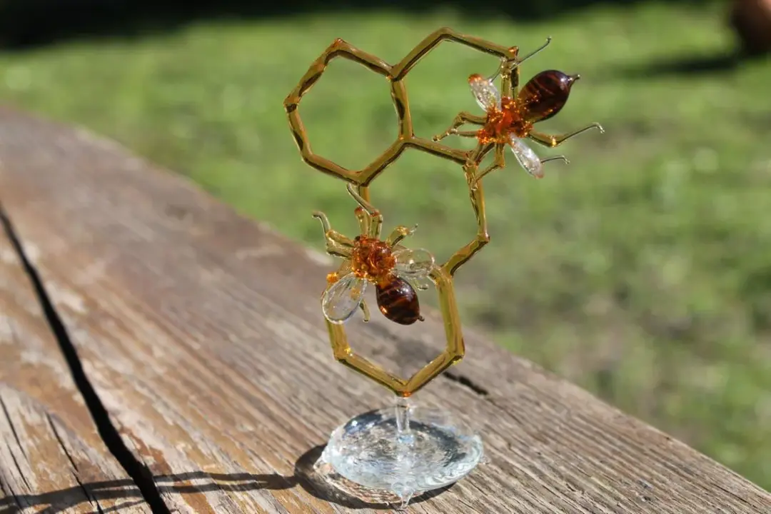 Glass Honeycomb and Bee Collectible Figurine Glass Bee Blown Glass honeybee Honeybee and Honey comb