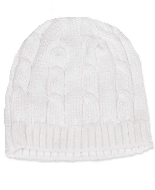 Baby Mode Signature Baby Boys and Girls Beanie Hat Cable Knit, 0-6M, White