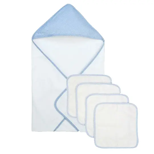 Baby Mode Baby Hooded Bath Towel with 4 Wash Cloths, Blue
