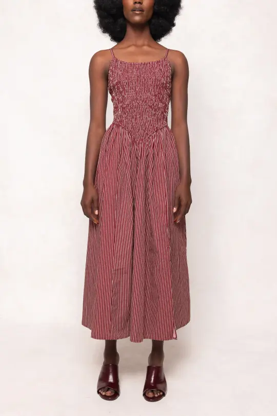 Maxwell Dress in Burgundy Pinstripe