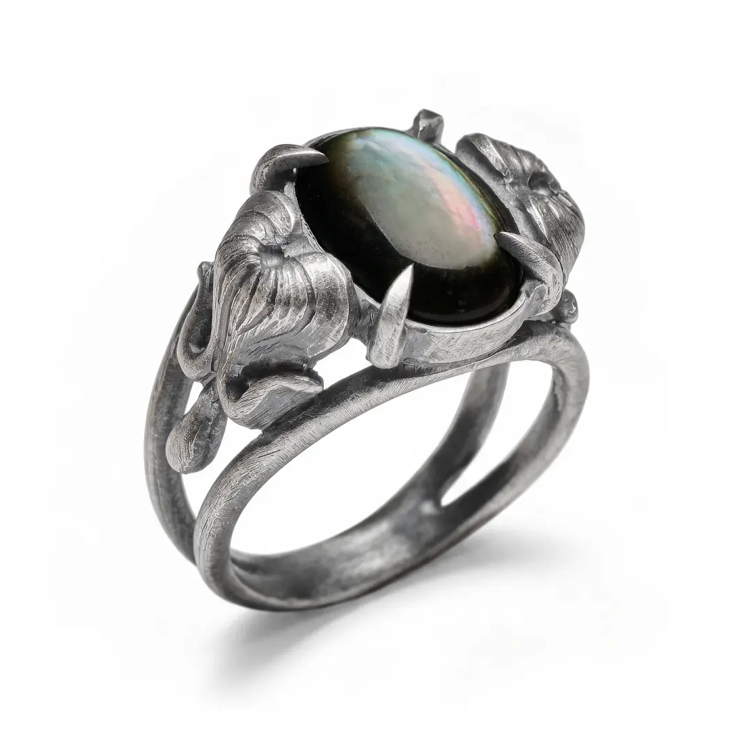 * Ready to Ship * The Blood of Spring. Black Mother of Pearl Ring. Size 8.5