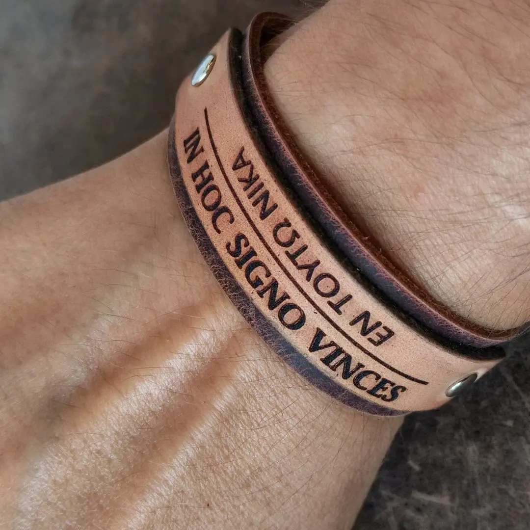 In Hoc Signo Vinces Leather Bracelet | Chi Rho Christian Amulet