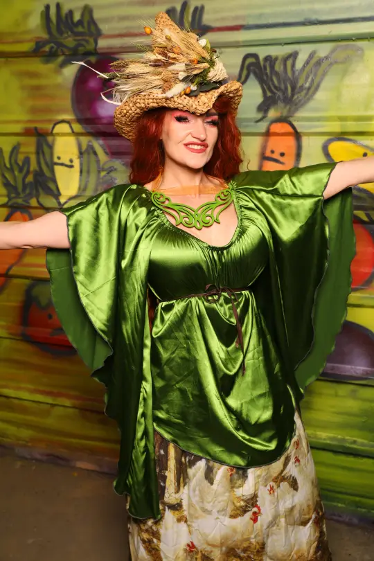Classic Blouse w/waterfall in Sunlit Moss Shiny Satin - The Hoedown Throwdown Collection
