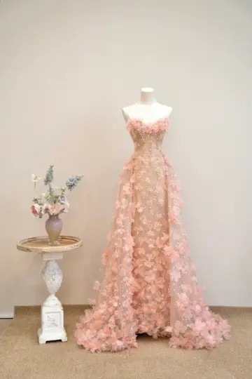 Light pink strapless fitted long ball gown, bridal dress R8896