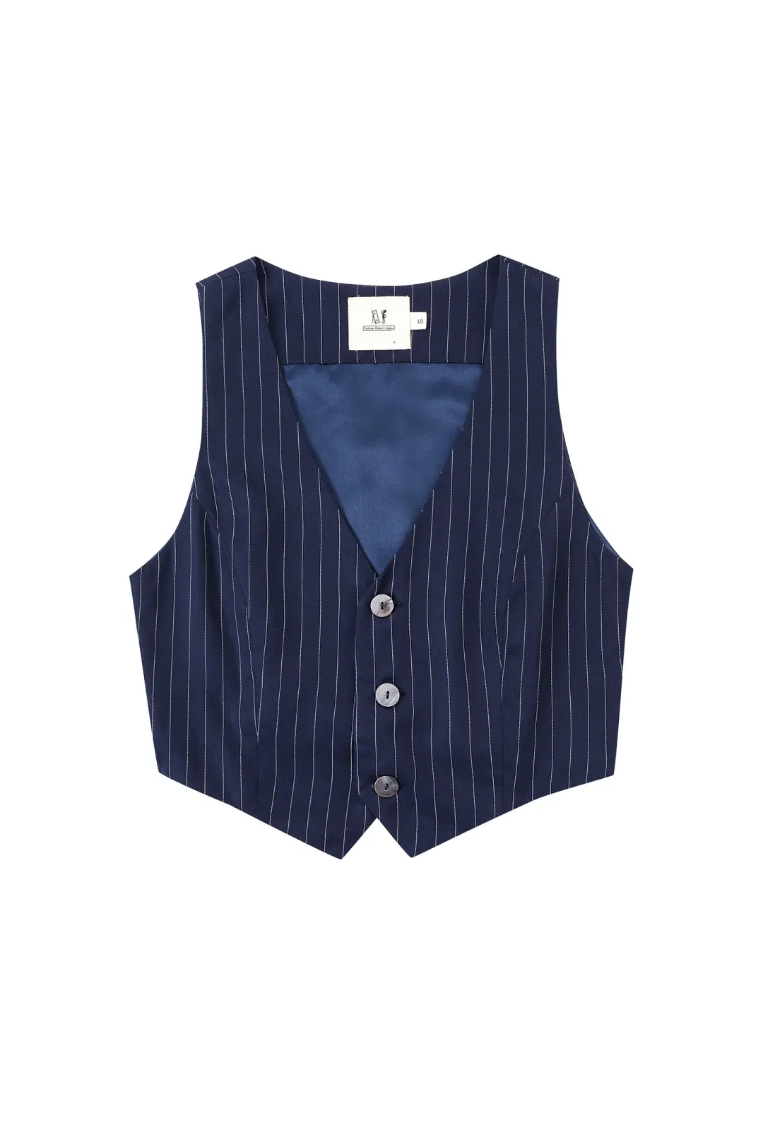 Tencel Stripe Button Crop Vest Navy