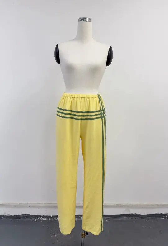 SAMPLE #424 - S Soft Linen Track Stripe Lazy Pants - Yellow / Green