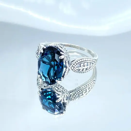 London Blue Topaz Ring, Size 9, Gothic Jewelry #D133 - Ready to Ship