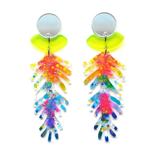 Neon Ombre Branch Laser Cut Acrylic Resin Earrings