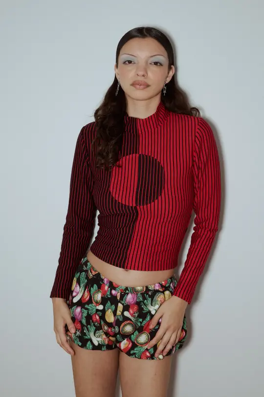 2 left - Blood Stripe Long Sleeve Mock Neck Crop Top