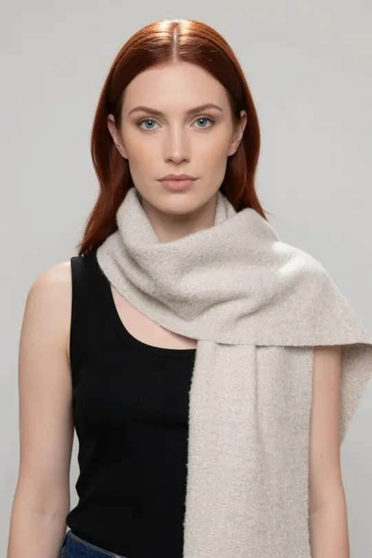 Natural Undyed Baby Alpaca Eco and Silk BOUCLE' Stole