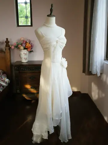 Gentle White A-line Spaghetti Straps Irregular Hem Corset Maxi Prom Dress Summer Dress RS498