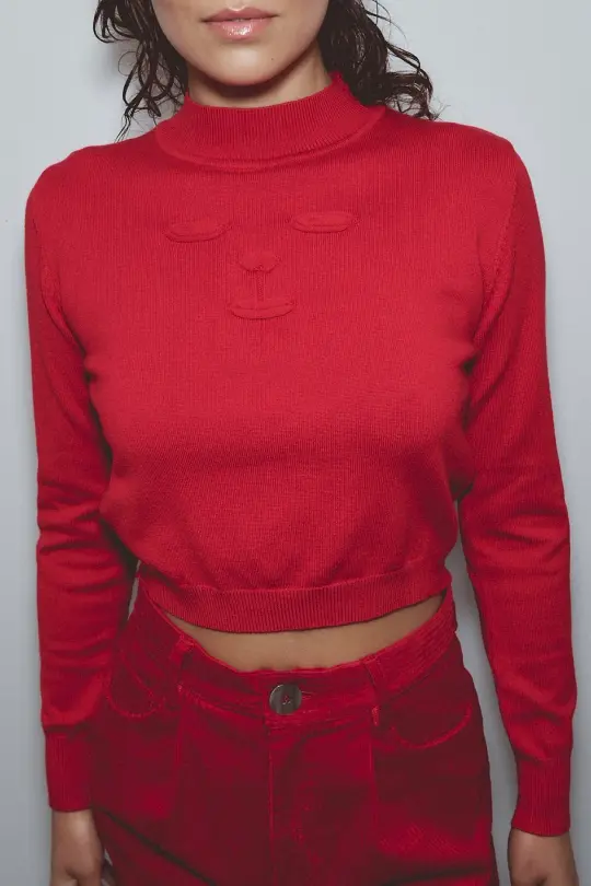 Devil Face Viscose Sweater Red