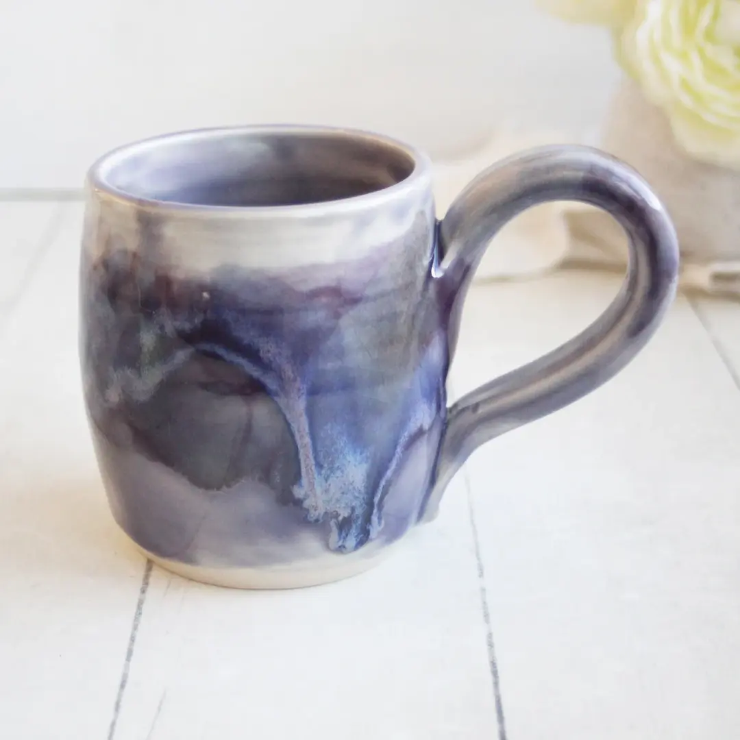 Pottery Mug with Stormy Blue and Purple Glazes, 12 oz. Made in USA