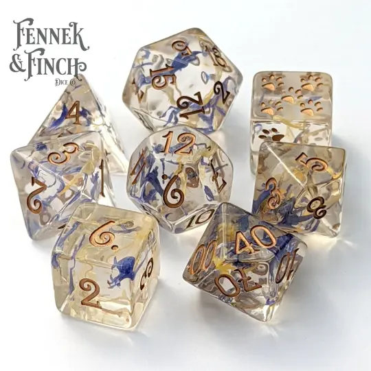 Cornflower and Calendula Dice Set – 8-Piece with Real Flower Petals | Fennek & Finch