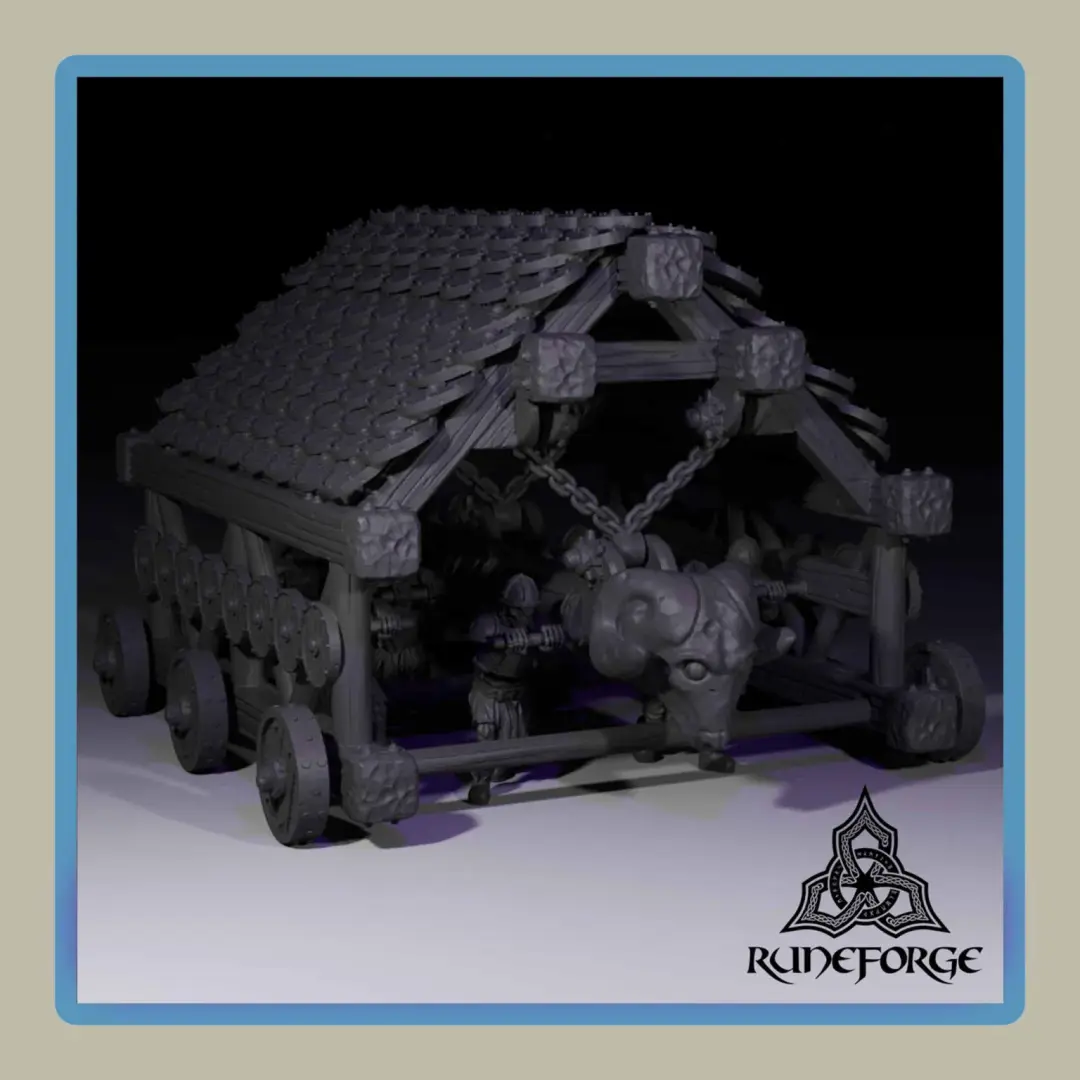 render of 28mm miniature skeleton crewed battering ram