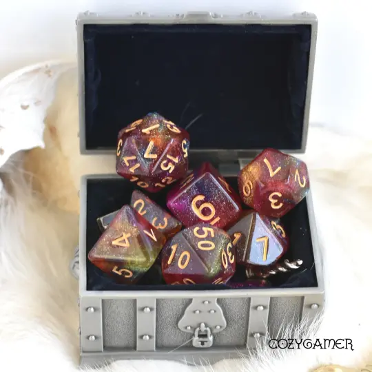 Wild Rose Will O Wisp Dice Set. Glitter TTRPG Dice